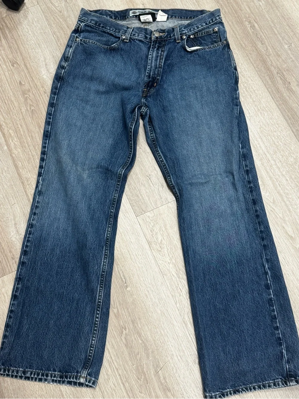 Harley Davidson Blue Denim Jeans Men’s 36x32 Straight Leg Y2K ‘08 Moto Biker